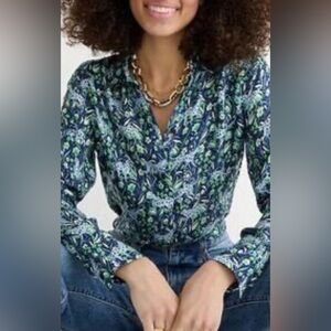 J. Crew Blue and Green Fauna Floral Blouse